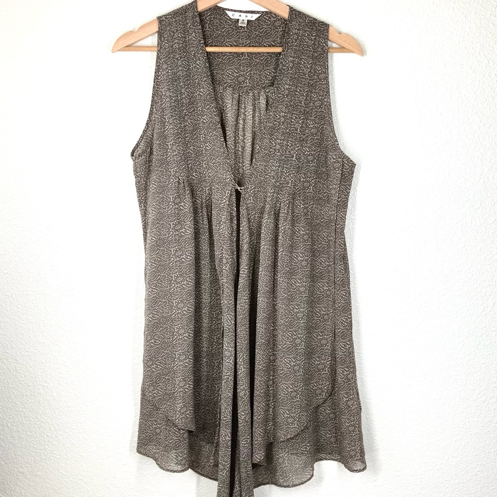 Cabi cover Vest Sheer sleeveless kimono small Brown Flowy Chiffon Floral